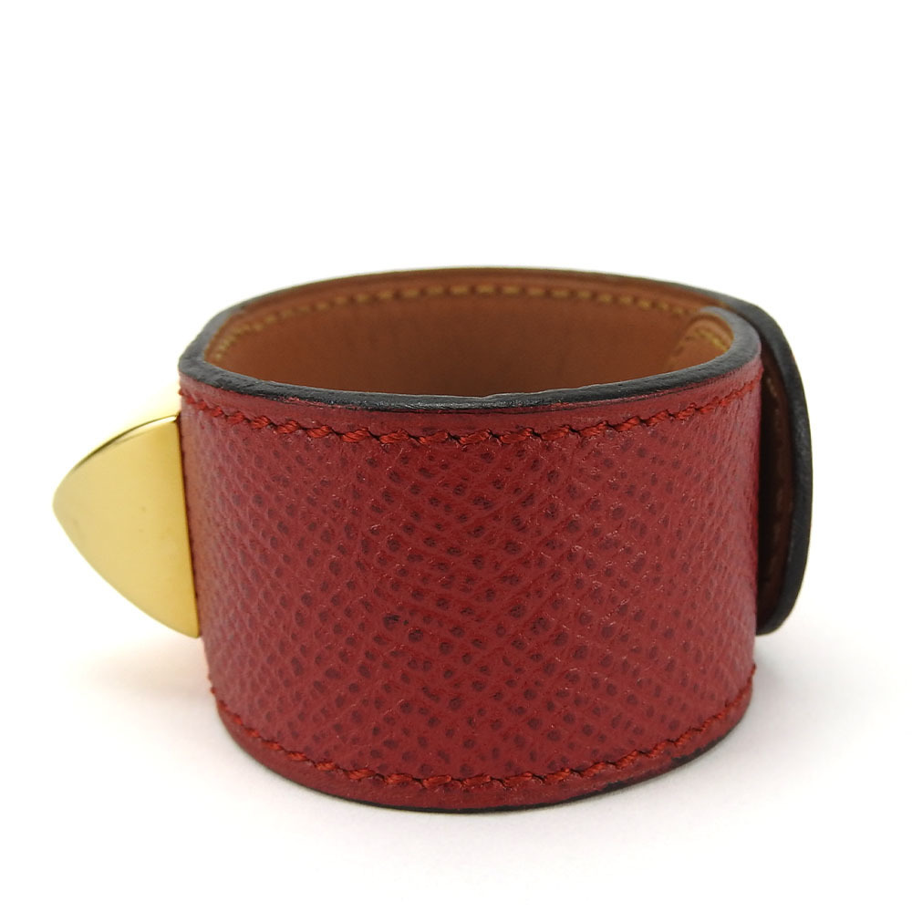Hermes Hermes Medor Epsom Metal Red Bangle Leather Bangle - Picture 2 of 11